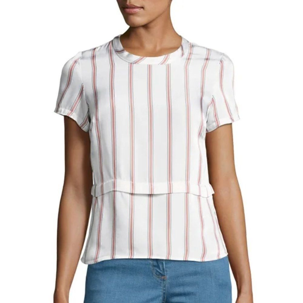 Veronica Beard White Top with Red and Tan Stripes